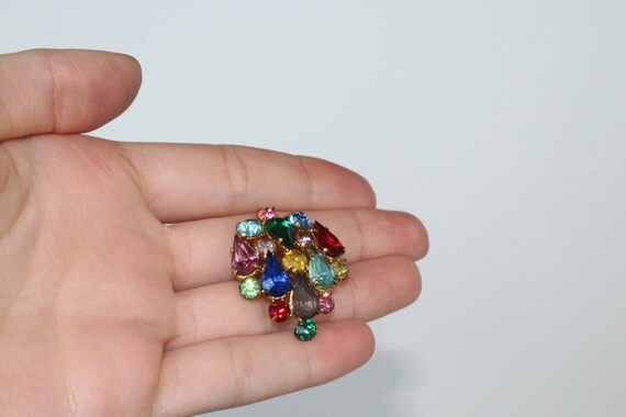 Vintage Jeweled Brooch, Colorful Pin, 1950's Anti… - image 2