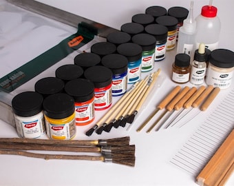 Premium Turkish Ebru Marbling Kit 35×50cm Tray | 12/15/18 Color Options | 100 Papers, Brushes & Traditional Tools for Artists