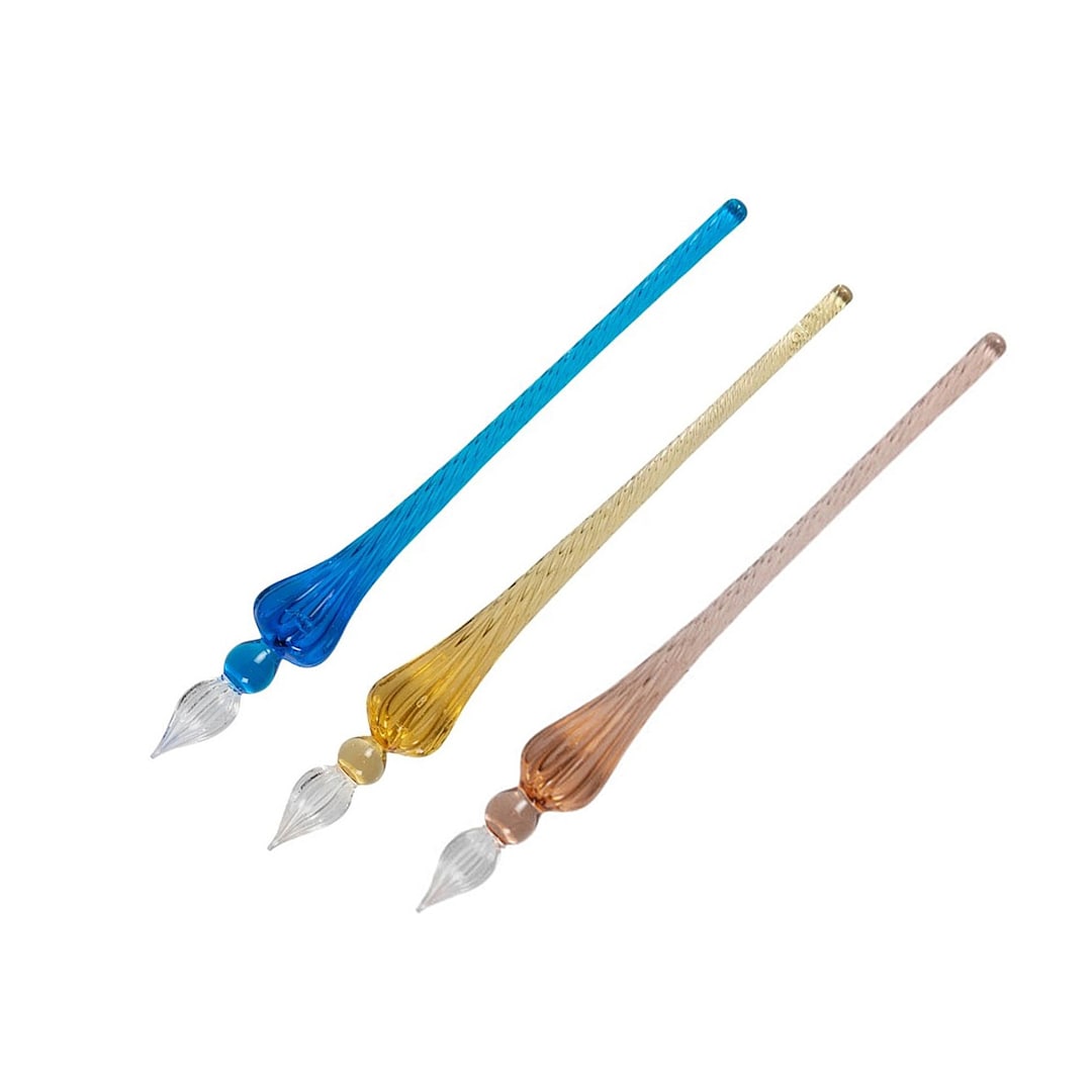 Hand Blown Glass Dipping Pens J. Herbin Flat Handle With Frosted Glass