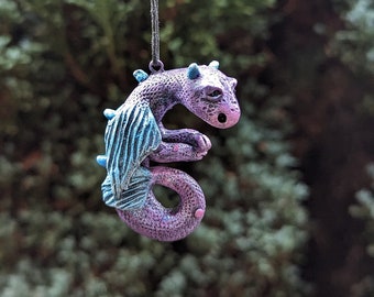 Purple Dragon necklace, hand sculpted,fantasy dragon, polymer clay dragon, whimsical unique jewelery