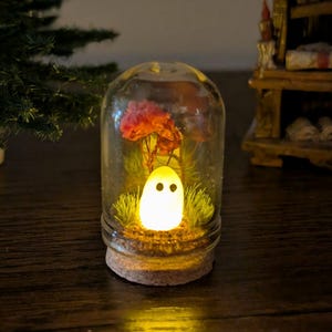 Adopt a Glowing Ghost In Glass Dome,Spooky Gift,handmade Pet Ghost