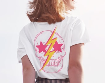 Preppy Skull Shirt - Pink Preppy TShirt - Preppy Clothing - Pink Aesthetic Clothes - Trendy TShirt - Pink Lightning Bolt Shirt - VSCO Girl