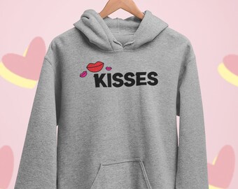 Valentines Day Hoodie Kisses - Red Pink Lips Aesthetic Clothes & Trendy Crewneck -  Love You Holiday Gifts for Her Trending Now