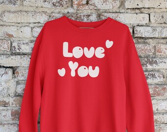 Valentines Day Sweatshirt Holiday Clothing for Women- Hearts Aesthetic Clothes & Trendy Crewneck - Red Preppy Sweatshirt Gifts for Her