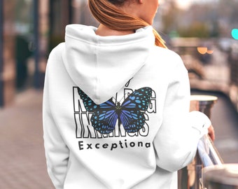 Undeniably Exceptional Blue Butterfly Fleece Sweatshirt - Pleasing Crewneck Aesthetic Clothes - Tumblr Hoodie & Trendy Hoodie