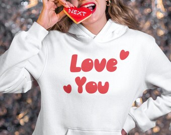 Love You Valentines Day Hoodie - Love Hearts Aesthetic Clothes & Trendy Crewneck - Red Preppy Sweatshirt Gifts for Her Trending Now