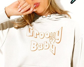 Groovy Baby 70s Vintage Hoodie - Retro 70s Clothing & Hippie Clothing - Eco Friendly Stay Groovy Hippie Mama Aesthetic Hoodie