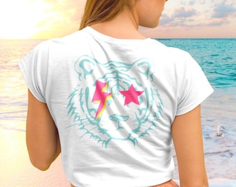 Preppy Tiger Shirt - Pink Trendy Tshirt - Preppy Clothing - Pink Aesthetic Clothes - Preppy Lightning Bolt Shirt - VSCO Girl Shirt