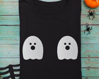 Ghost Boobies Halloween Shirt - Spooky Season Unisex Fall Apparel Booby Shirt - Ghost Shirt and Fall Clothes Women