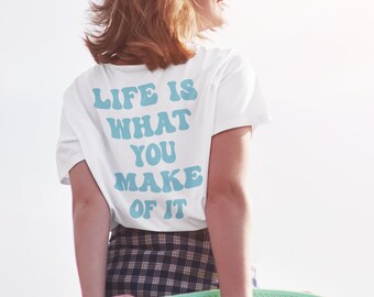 Blue Preppy Shirt - Preppy Tshirt - Preppy Clothing - Blue Aesthetic Clothes - Trendy Crewneck - Y2K Shirt - Life is What You Make of It