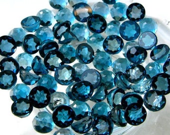 6,5 mm/7,5 mm/8,5 mm/9,5 mm/10,5 mm Naturlig Londonblå topas Rund rosenskuren platt baksida Cabochon Lös Ädelsten För Smycken