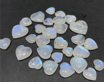 4mm/5mm/6mm/7mm Natural Rainbow Moonstone heart shape flat back cabochon for jewelry