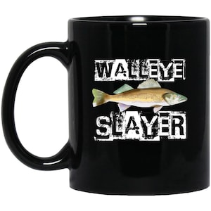 Funny Fishing Mug Black Walleye Mug Walleye Fishing Mug Freshwater Fish Mug Yellow Pike Lake Gift for Angler Fisherman Dad Grandpa Father