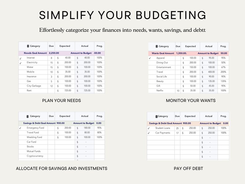 50/30/20 Monthly Budget Spreadsheet Excel Budget Planner Budget ...