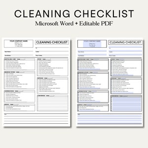 Professional Residential Cleaning Checklist. Editable House Cleaning Template in Microsoft WORD Adobe Acrobat PDF. Cleaning Service Business