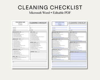 Professional Residential Cleaning Checklist. Editable House Cleaning Template in Microsoft WORD Adobe Acrobat PDF. Cleaning Service Business