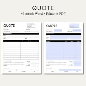 Quote Template. PDF/Microsoft Word. Quote Form. Job Quote. Job Proposal.