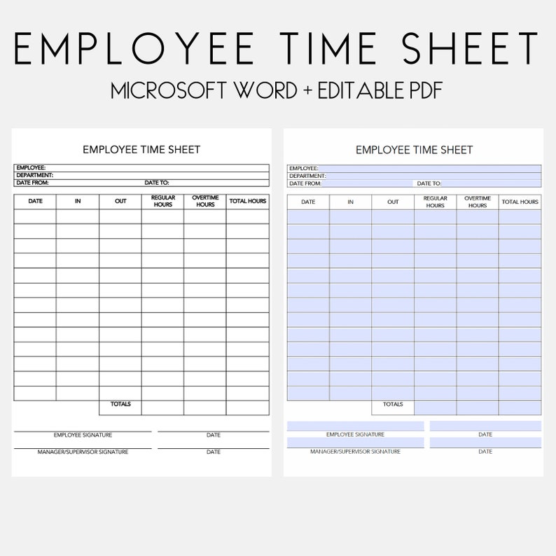 Employee Timesheet. Editable Timesheet. Printable Timesheet. Etsy Canada