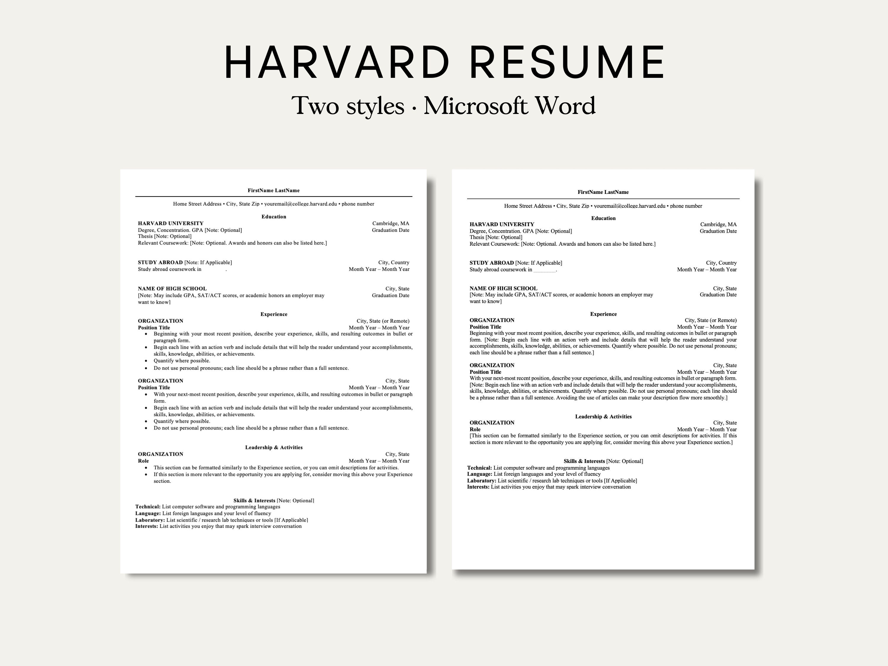 harvard academic resume template