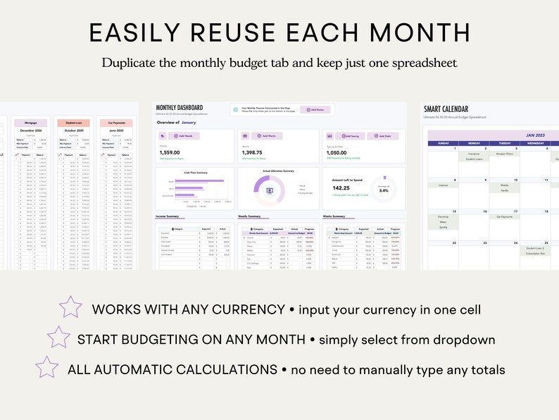 50/30/20 Monthly Budget Spreadsheet Excel Budget Planner Budget ...