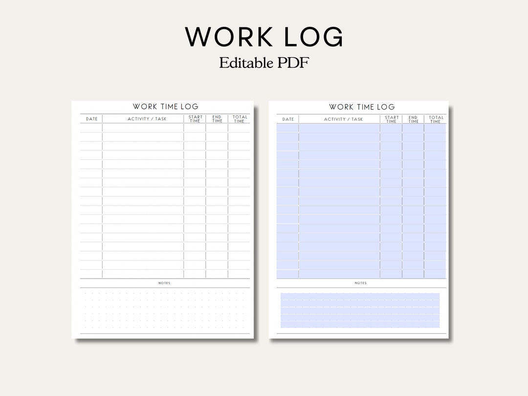 Work Log Printable. Time Spent Tracker. Time Log. Working Hours. Work ...