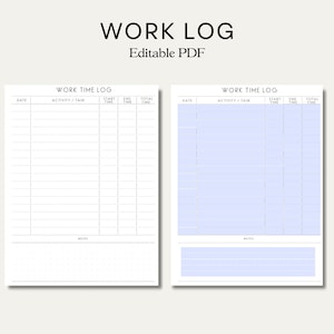 Work Log Printable. Time Spent Tracker. Time Log. Working Hours. Work Task Log. PDF Format Tracker. Instant Download. Editable PDF Files