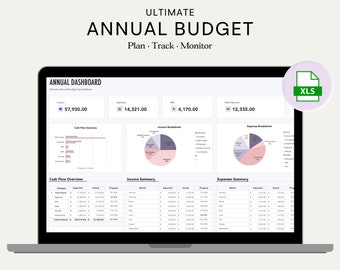 Arkusz kalkulacyjny budżetu rocznego Microsoft Excel Szablon budżetu Kalendarz rachunków Panel finansów osobistych Miesięczny planer budżetu Excel