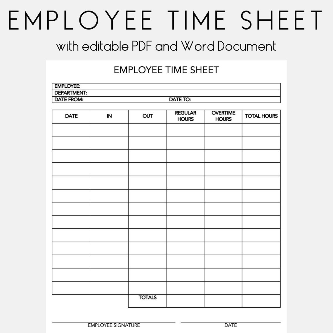 Employee Timesheet. Editable Timesheet. Printable Timesheet. Etsy