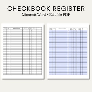 Printable Checkbook Register. PDF File. Prints on 8 1/2 X 11 Inch Paper ...