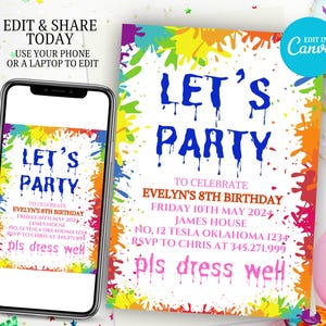 Let's Party Painting Birthday Invitation, Art Party Invitation, Art Birthday Party Invitation, Pink Craft Party Mobile Invitation