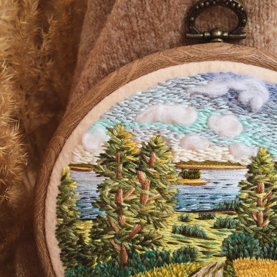 Summer landscape embroidery thread painting embroidery art  etsy