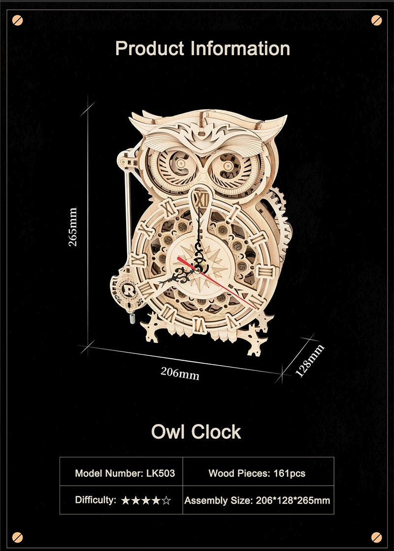 3D Owl Clock Wooden Puzzle Wooden Puzzle Model Building Kit Etsy