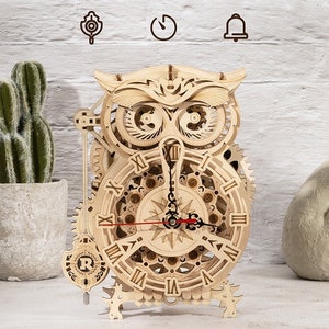 3D Owl Clock Wooden Puzzle Wooden Puzzle Model Building Kit - Etsy