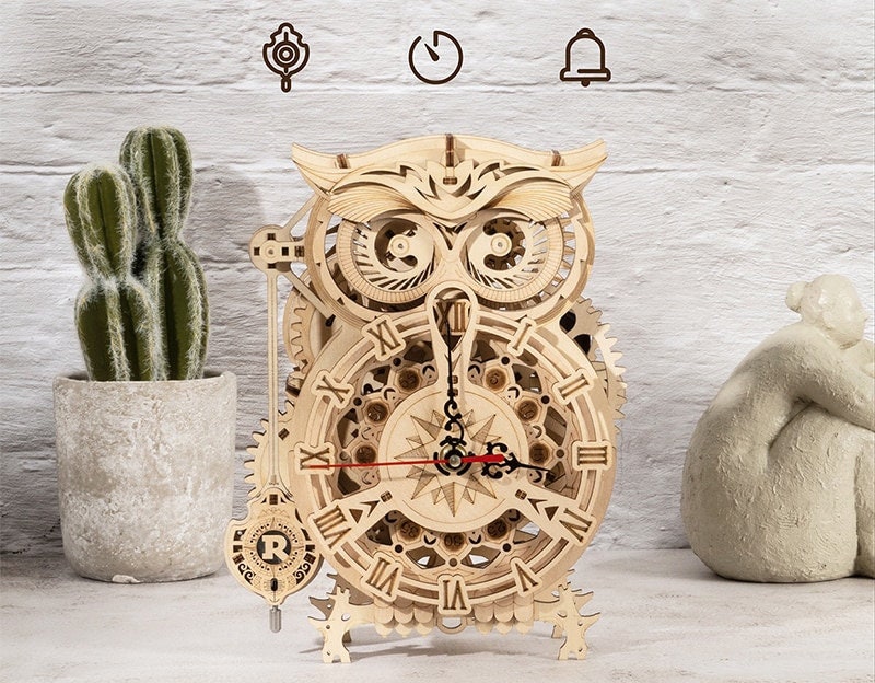 3D Owl Clock Wooden Puzzle Wooden Puzzle Model Building Kit Owl Clock ...