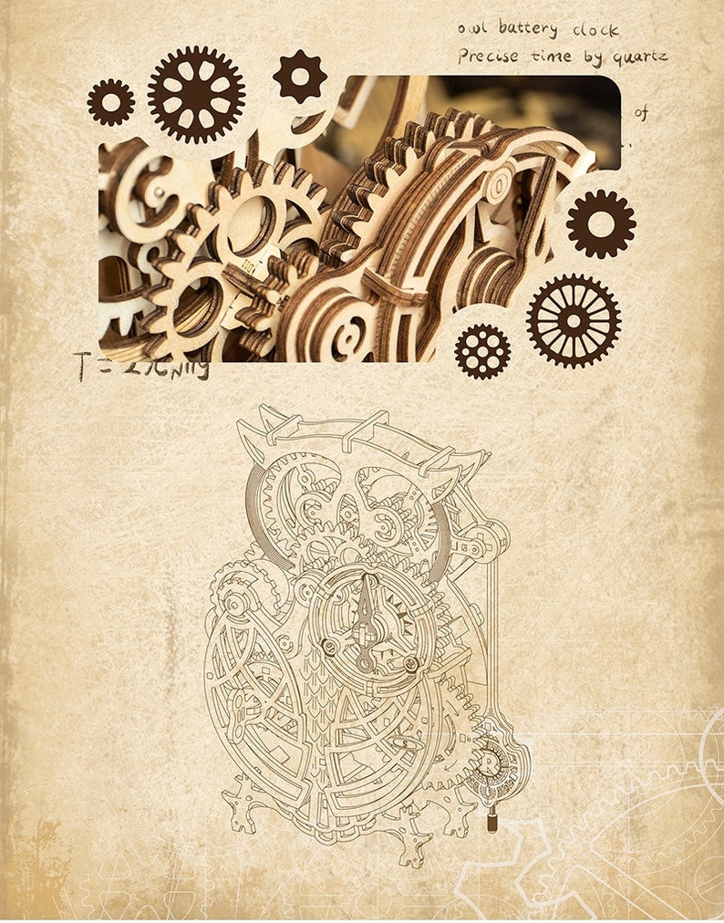 3D Owl Clock Wooden Puzzle Wooden Puzzle Model Building Kit Etsy