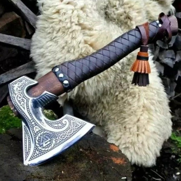 RAGNAR VIKING AXE Larp Forged Camping Axe with Rose Wood Shaft, Viking Bearded Nordic, Best Gift For Him