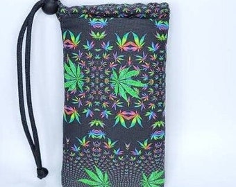 Custom Size Tiny Cannibas Leaves Pipe Pouch, Glass Pipe Case, Pipe Bag, Padded Stash Bag