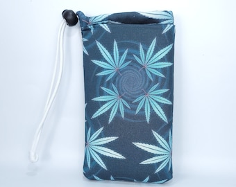 Blue Cannibas Leaf Glass Pipe Pouch, Glass Pipe Bag,  Chillum Bag, Stoner Gifts