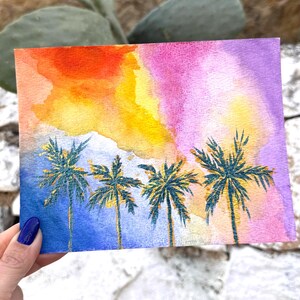Pintura em aquarela Palmeira dourada nº 3 Cartão postal tamanho A5