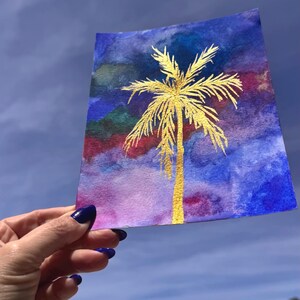 Aquarellmalerei Gold Palme no2 Größe A5 Postkarte
