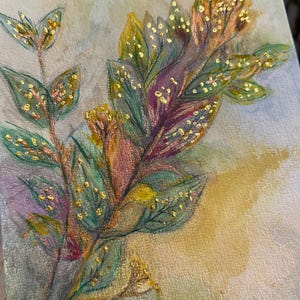 Aquarellbild Blattgold no1 - A4 Format