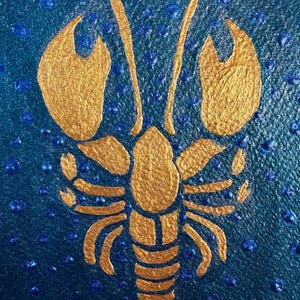 Art mural homard doré - peinture côtière acrylique, décoration de maison de plage nautique, animal marin métallique A5