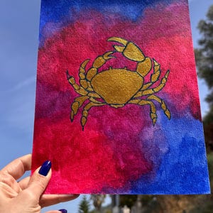Aquarell Malerei gold Krabbe no1 - A4 Größe Postkarte