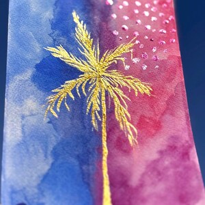 Blau & Pink Aquarellmalerei Gold Palme no1 A5 size, Muttertagsgeschenk, Postkarte