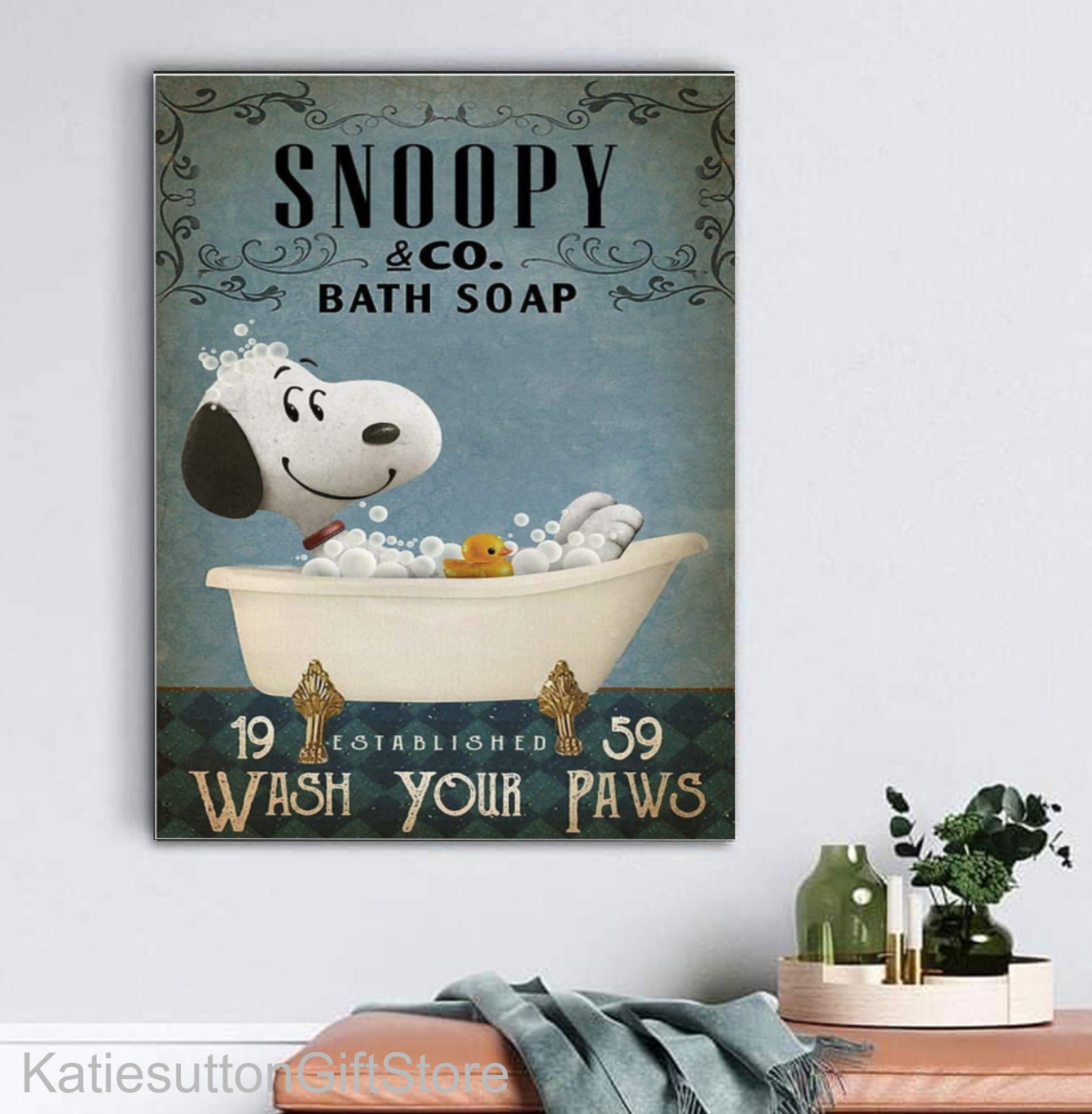 Snoopy Wash Bathroom Decor Poster Snoopy Co Bath Soap Canvas Etsy