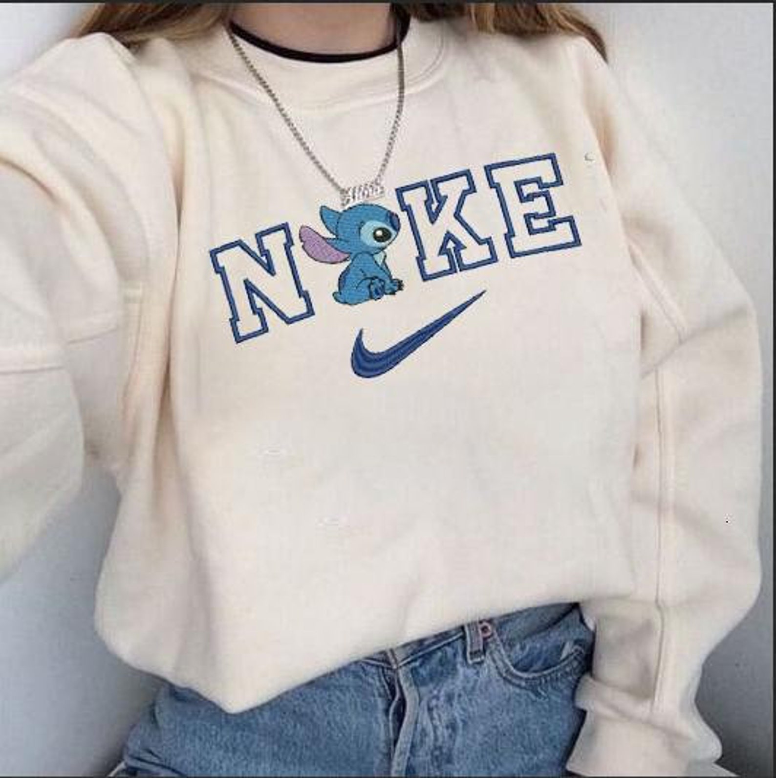 Nike Stitch Embroidered White Unisex crewneck Sweatshirt | Etsy