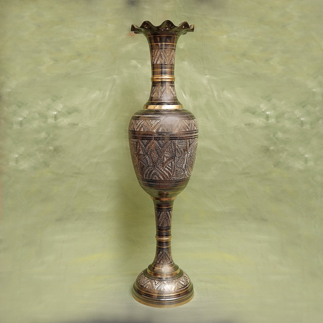 Kashmiri Floor Vase Handmade Engraved Brass Home Décor, Home Decor