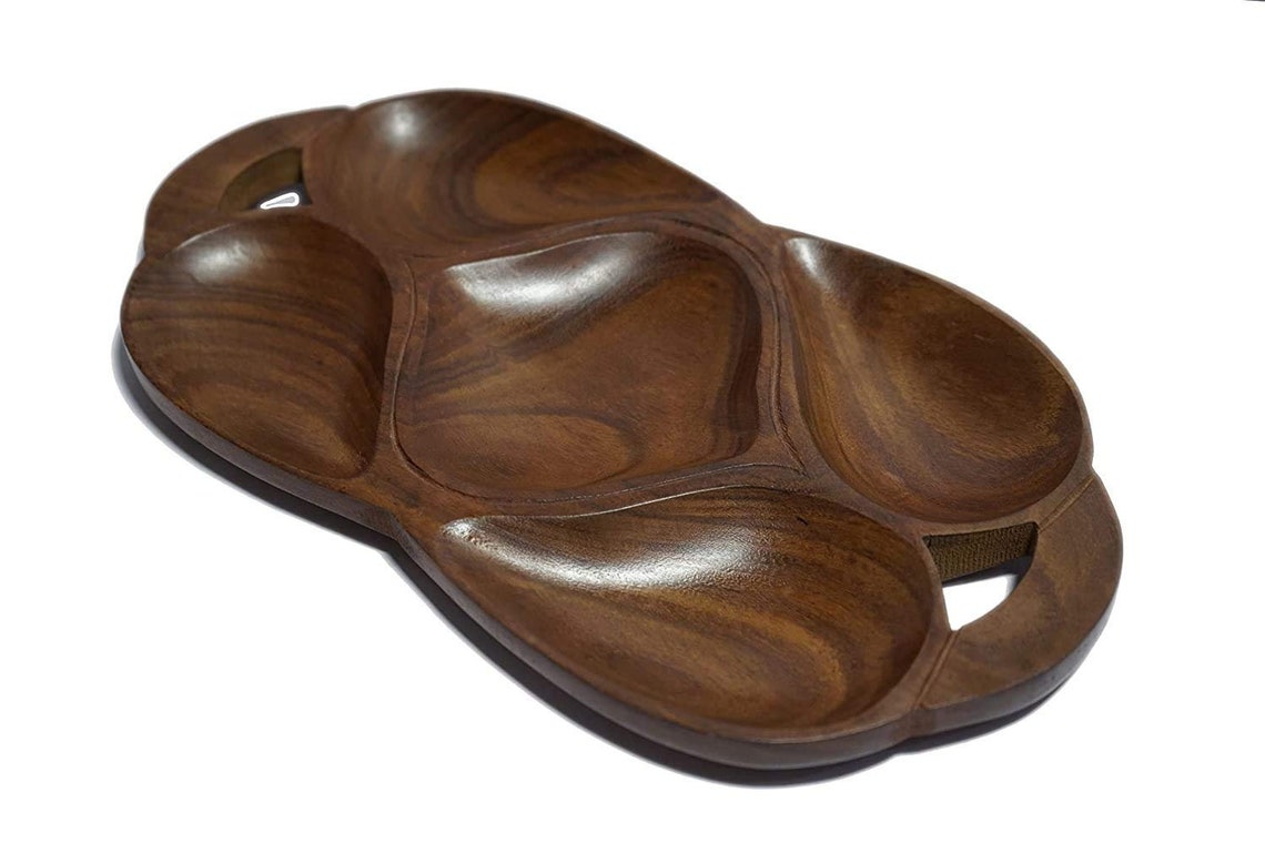 Wood Tray Handmade five Sectiona Divided Wood Bowl Divided Etsy