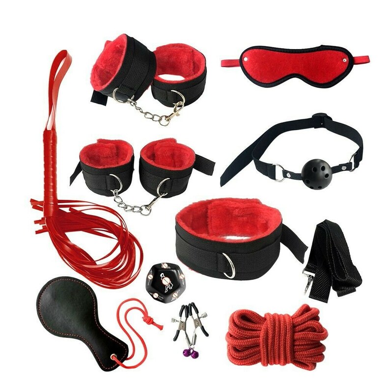 Harness Set Women BDSM Set Restraints Set Bondage Kit Handcuffs Nipple Clamps Whip Gag Fun Sex Toy Couples Kinky Toy Cuffs Fetish Ankle Cuff 