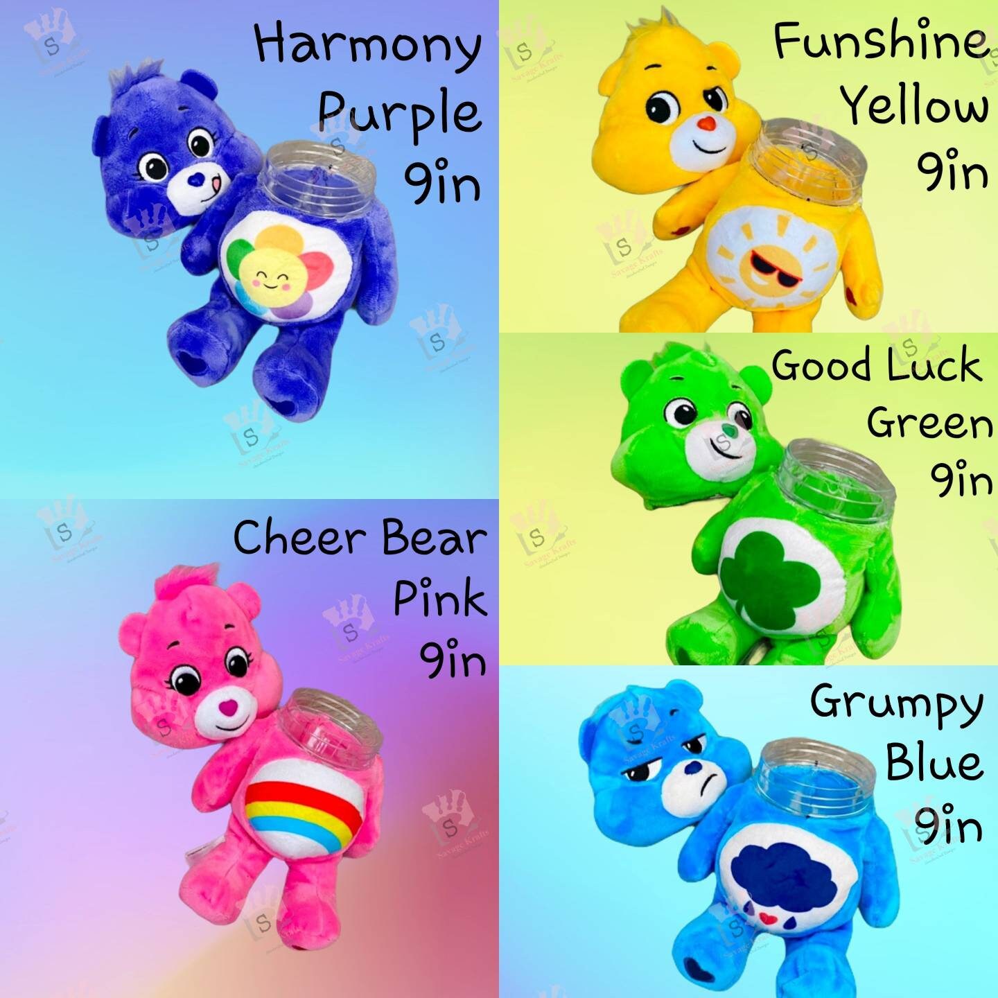 QUALITY Care Bear Stash Buddy/3 sizes/Stash jar/hide money pills cand…